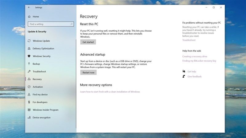 Reset lại Windows 10 