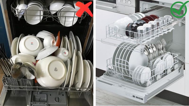 Sắp xếp chén đĩa trong máy rửa chén không đúng cách